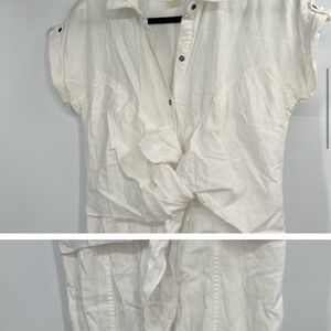 Maeve by Anthropologie Elspeth White Tie Front Dress Linen Blend